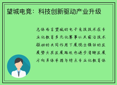 望城电竞：科技创新驱动产业升级